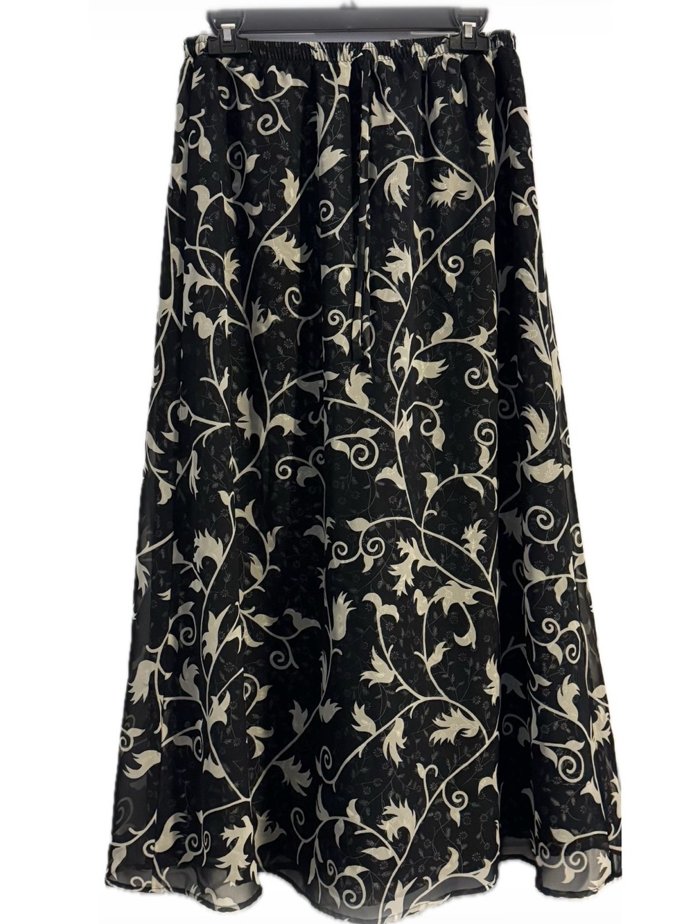 Impressions Lifestyle Black Vine Floral Chiffon Maxi Lined Skirt Medium